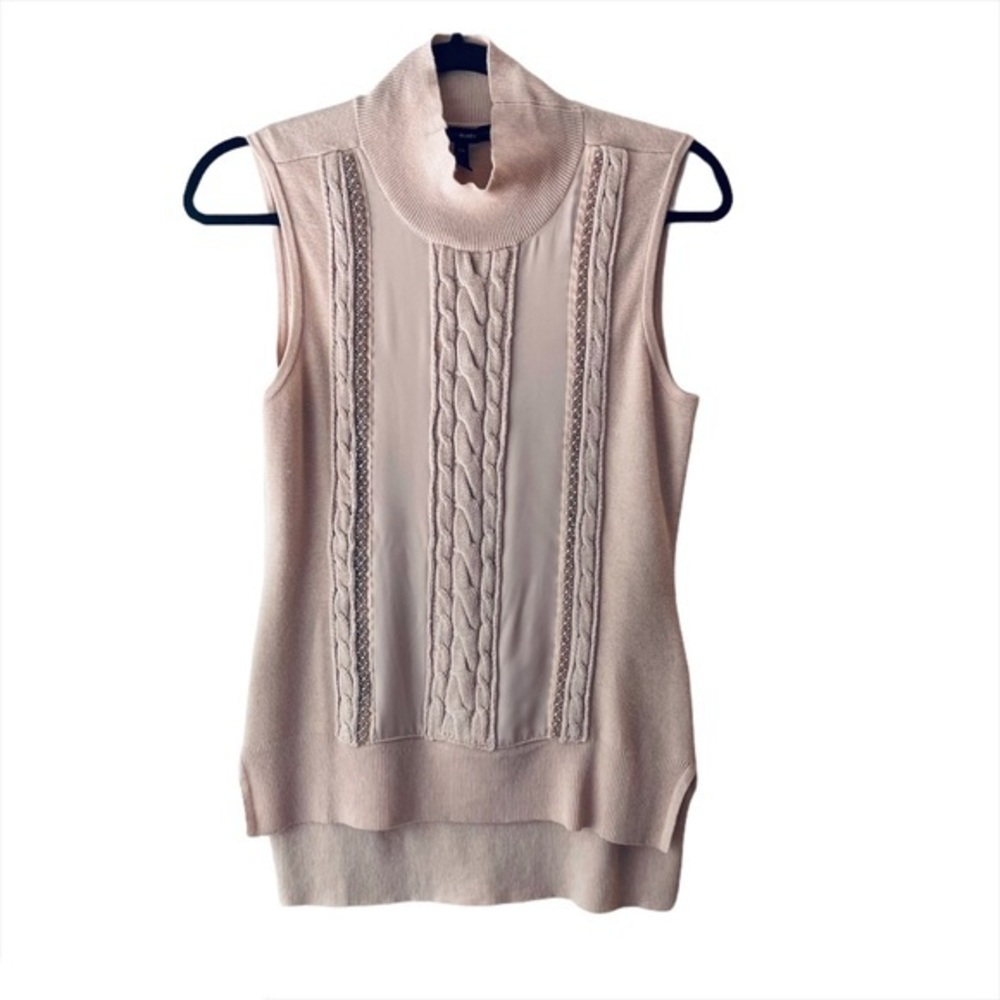WHBM Blush Pink Beaded woven Sleeveless Mock Turtleneck Sweater sz XS